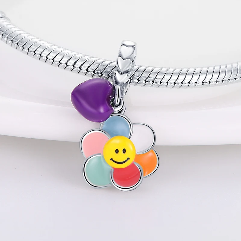 925 Sterling Silver Colorful Sunflower Color Changing Set Charms Pendant Fit Original Bracelet DIY Women Exquisite Jewelry Gifts