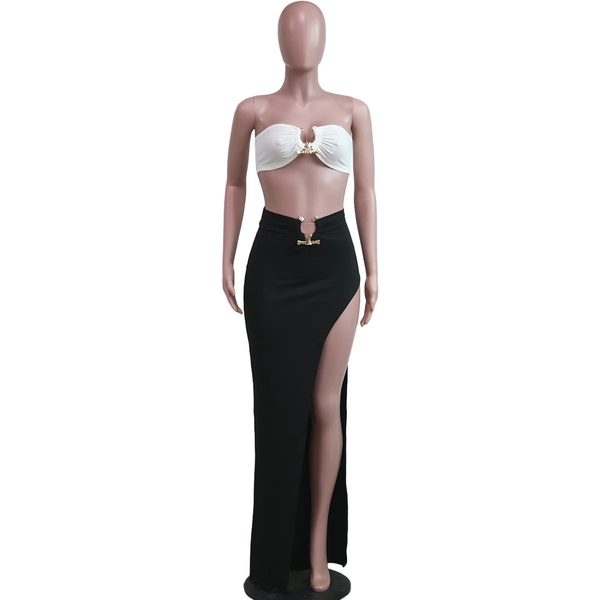 Summer Women's Set Sleeveless Chest Wrap Top And Slim-Fit Maxi Dress High Split Suit Comfortable Ladies Two-Piece Outfits