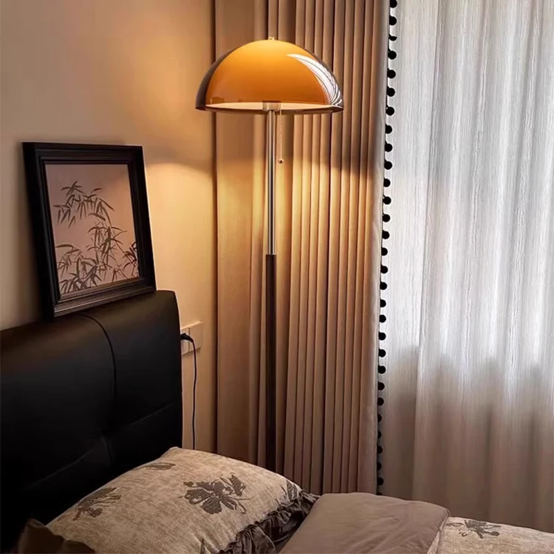 Retro orange indoor floor lamp solid wood vertical decorative lighting living room sofa side sleeping corner