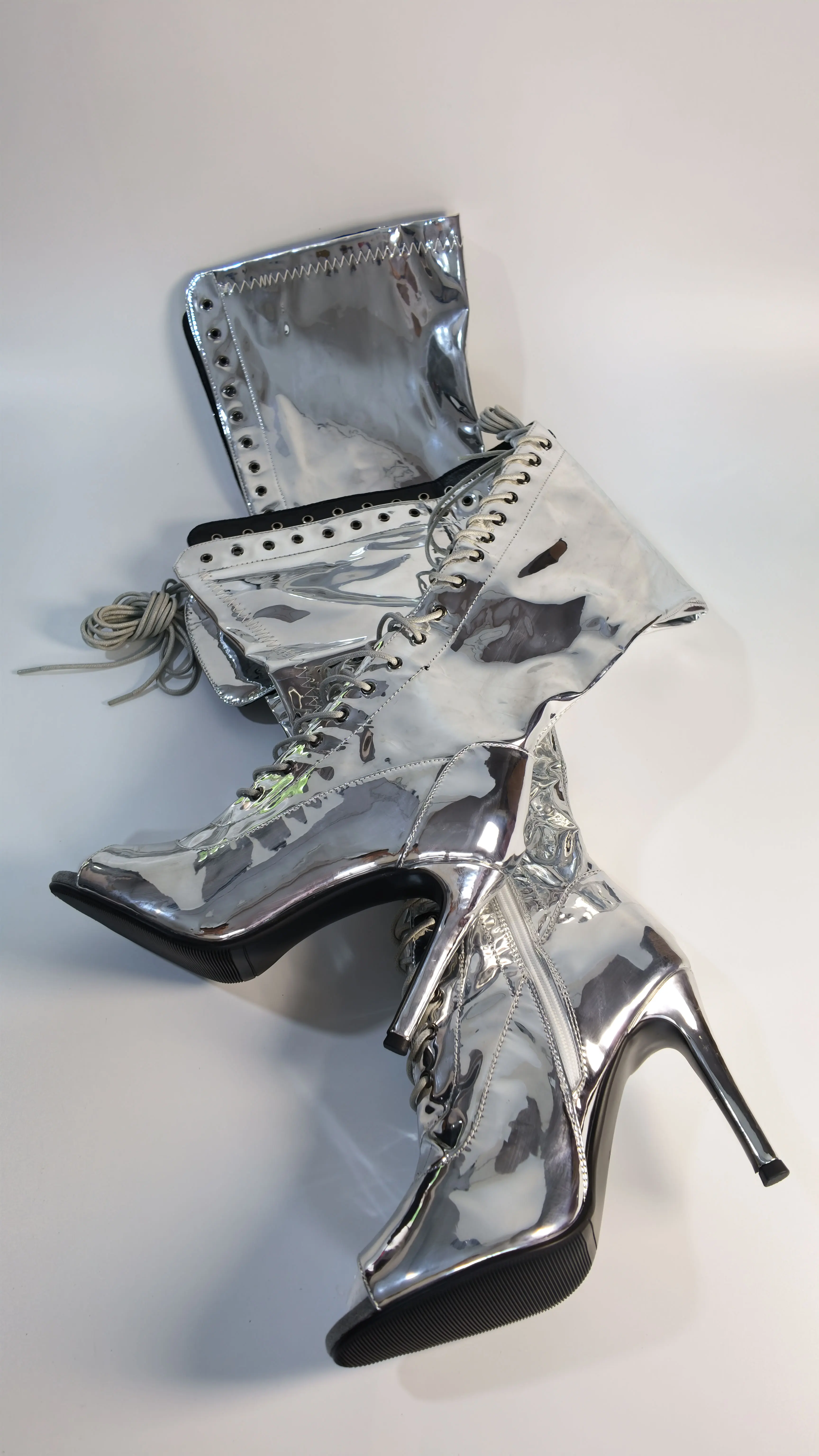 Zipper Over The Knee Boots Women Sexy Nightclub Lace Up Peep Toe High Heels Boots Lady Party Jazz Dance Boots Fashion Shoes
