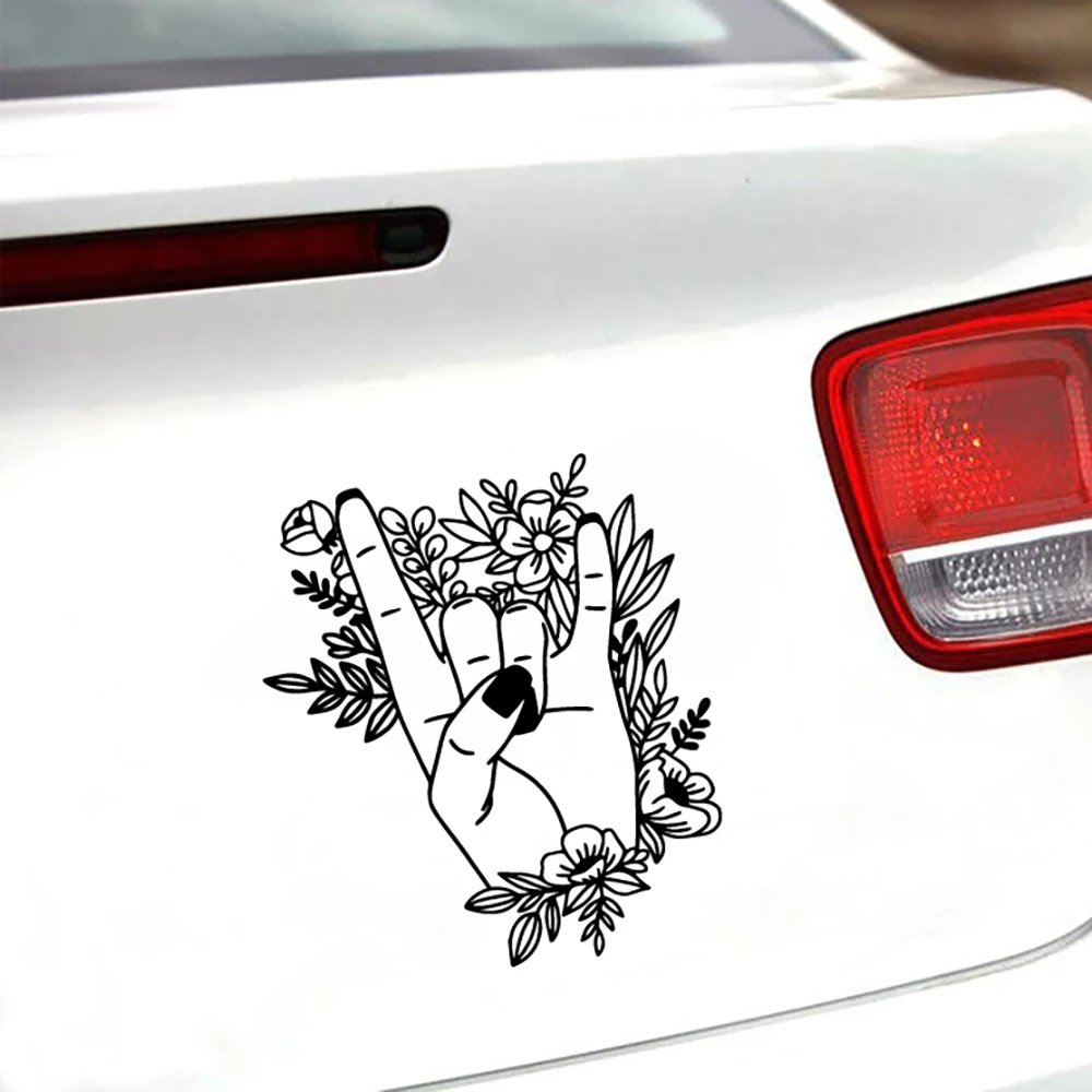 

Heavy Metal Hand Vinyl Sticker Rock on Hand Decal For Car Window Bumper Laptop Decoration Hand With Flowers Decals