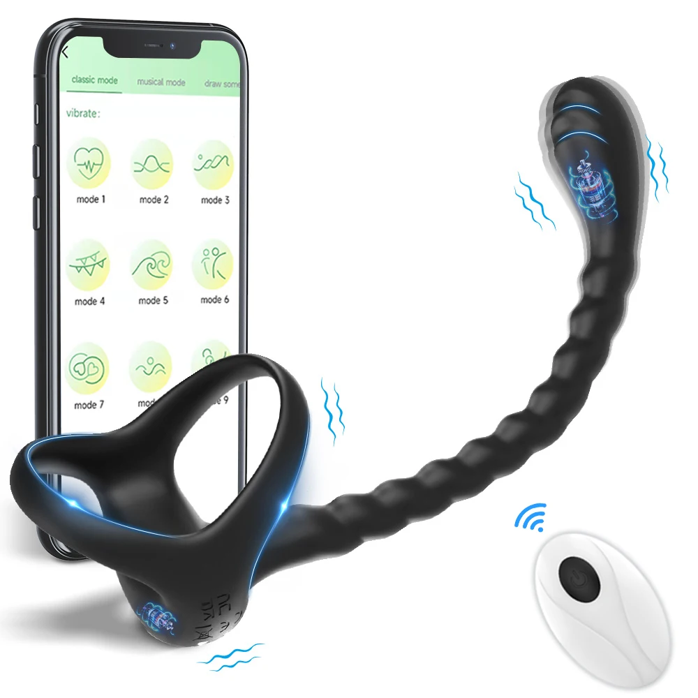 Anal Adult Sex Toys for Men 2 in 1 Prostate Massager Masturb Male Vibrator Cock Ring Taint Stimulator Remote Control Anal Beads view 3