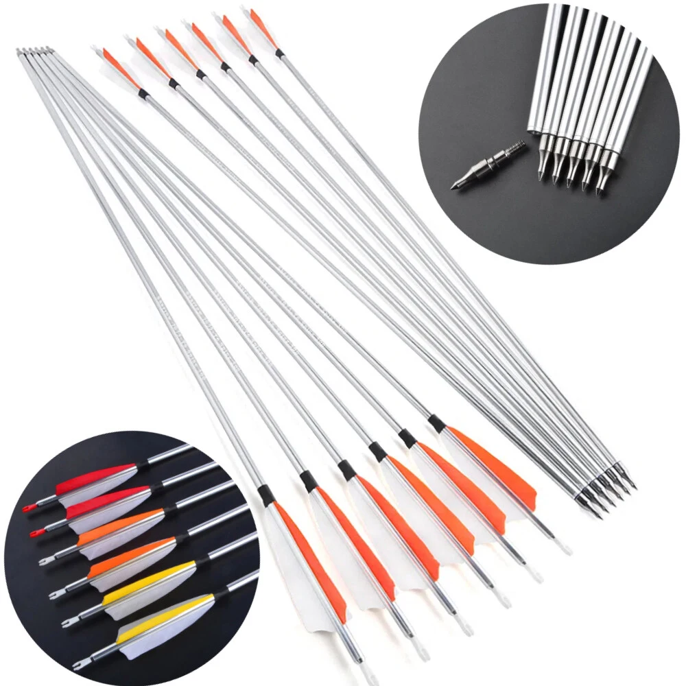 

6/12pcs 31.7 Inch Aluminum Archery Arrow Spine 500 4" Feather OD7.6mm Shaft for Compound Bow Hunting Recurve Bow Target Shooting