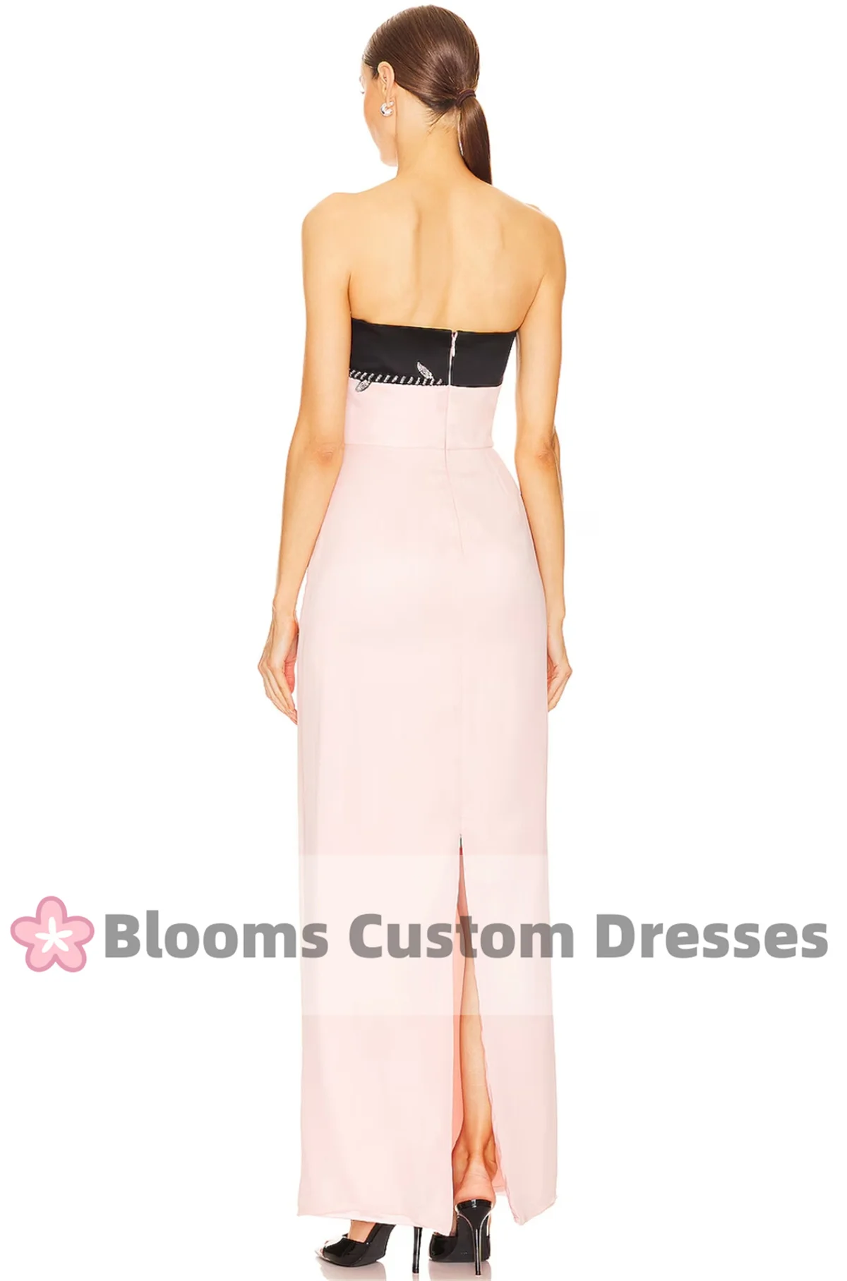 Blooms Strapless Rose Customized Prom Dress Sleeveless Slim Fit Pink Crepe Evening Dress Elegant Party Gown Formal Dress