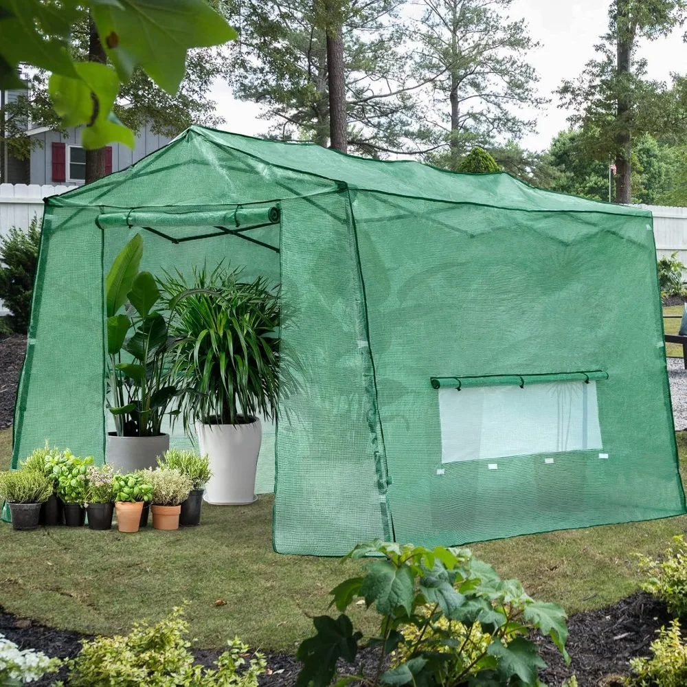 

Walk-in Greenhouse 8.5 Ft x 11 Ft Pop-up Outdoor Green House Plant Gardening Canopy, Roll-up Zipper Entry Doors