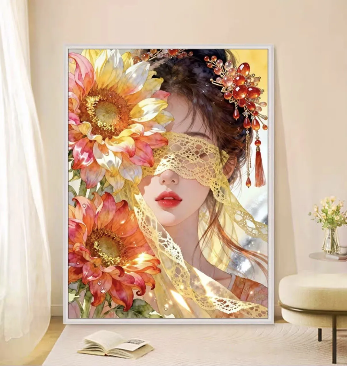 

9CT 14ct Beauty Flowers Printed Kits Cross Stitch Embroidery DIY Needlework Set Crafts With Needles Threads 72 Colors