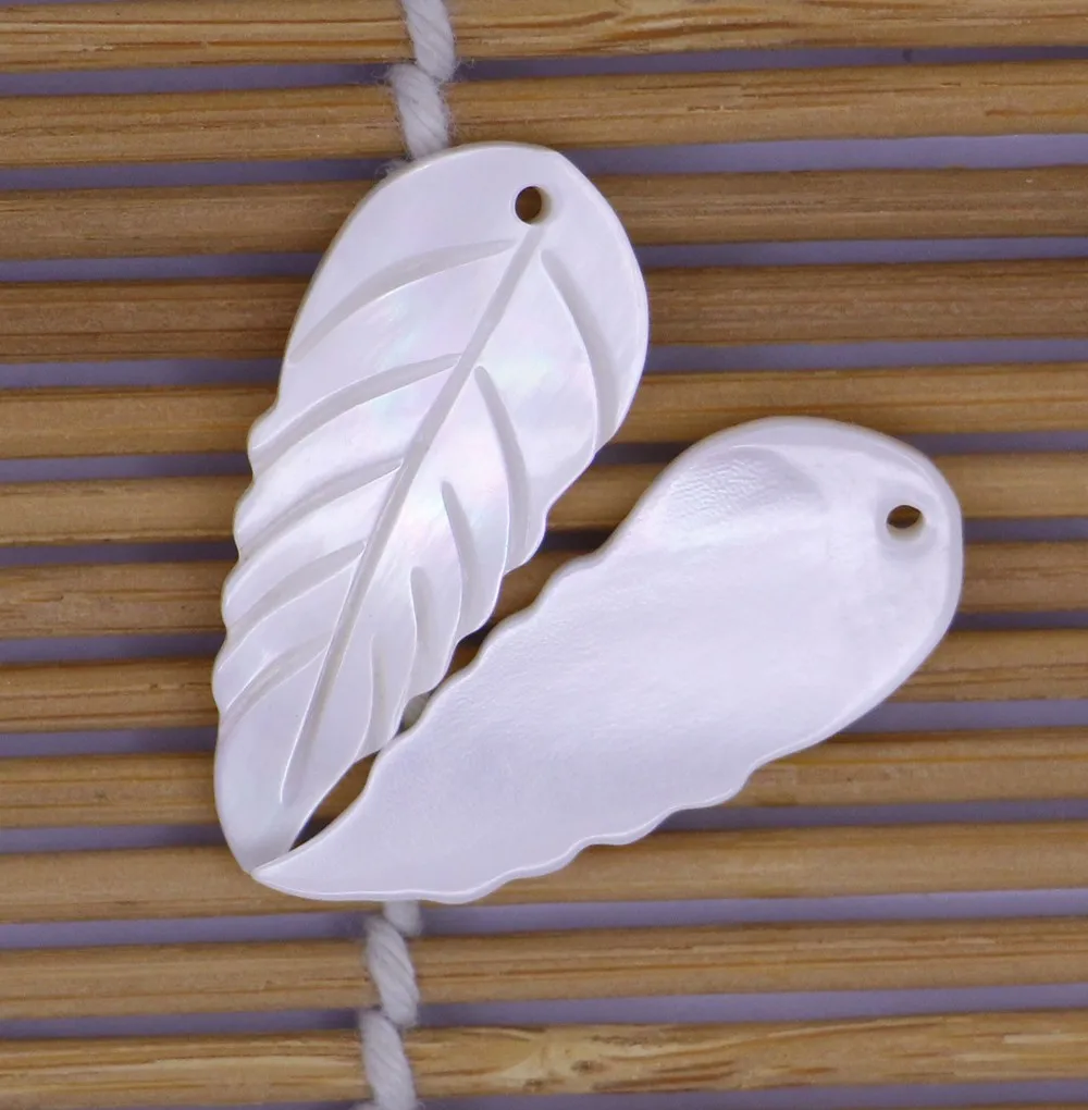 2PCS  Natural Rainbow Shining Shell Leaf White Mother of Pearl Charms 12mmX29mm