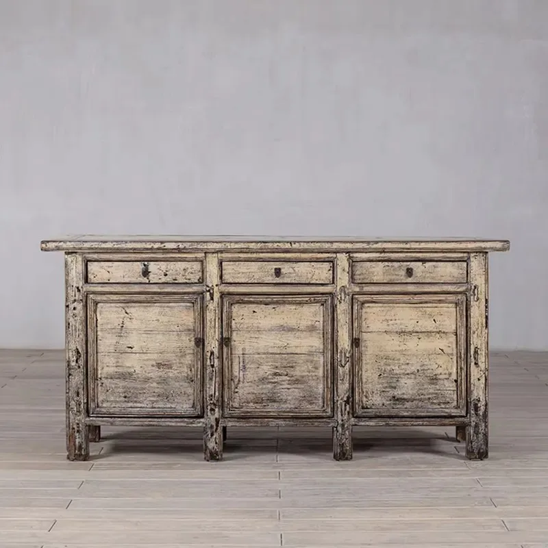 Solid wood rustic  design eco-friendly handmade living room cabinet with 3 drawers and shelves for stable