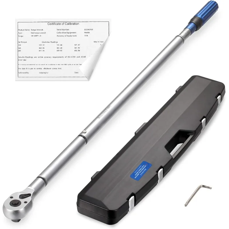 

3/4-Inch Drive Click Torque Wrench, 48-tooth High Accuracy Torque Wrench Set with a Hex Key 100-600ft.lb / 135-815Nm