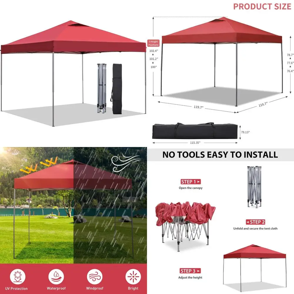 

GDY 10'x10' Pop Up Canopy Tent, Portable Gazebo, Outdoor Canopy for Events, Parties, Camping, Red