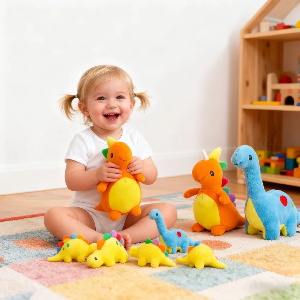 

Tyrannosaurus Rex Dinosaur Plush Toy with Baby Rattle Soft Stegosaurus Long-Necked Dragon Doll for Ages 0-4 Years Old