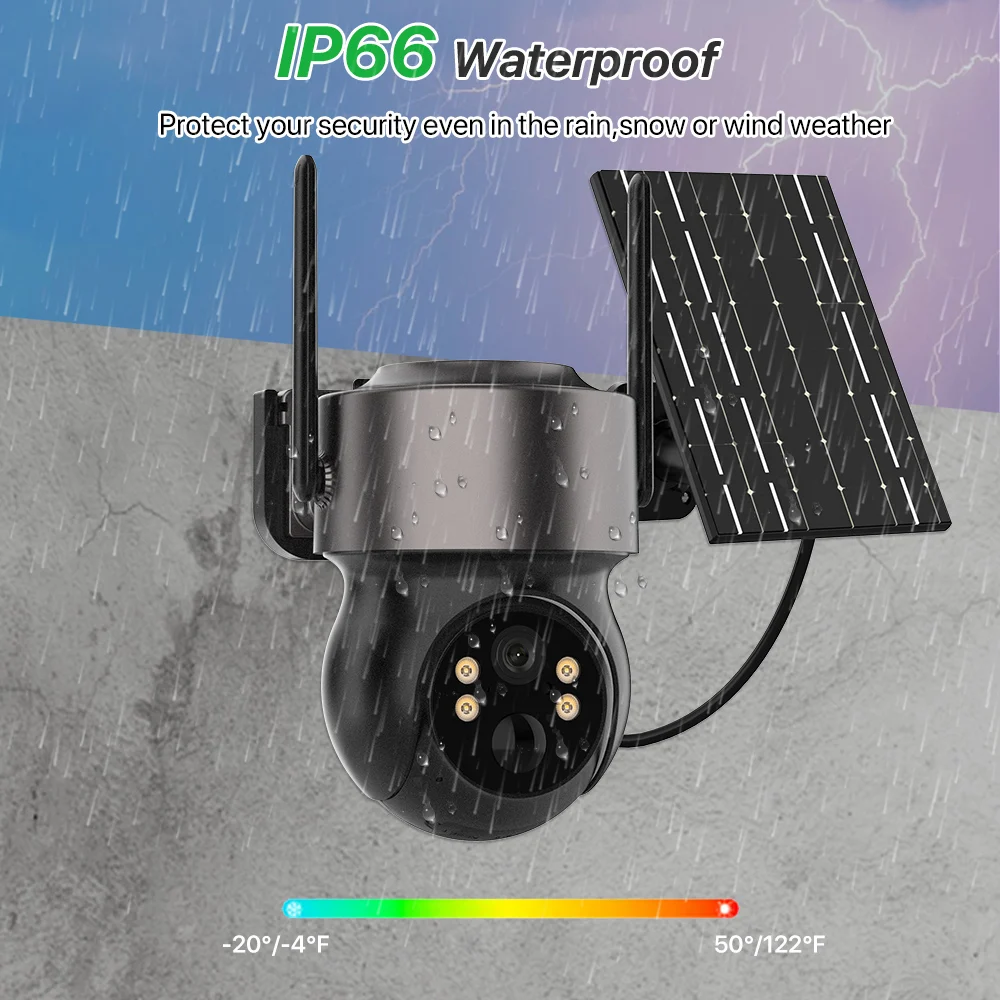 PTZ IP Camera Outdoor Wireless WiFi Solar Camera 2K 4MP HD Built-in Battery PIR Human Alarm Video Surveillance Cam iCsee APP