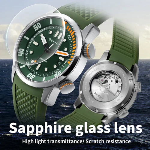 Imagen 2 del producto BERNY 20Bar Diver hombres reloj mecánico Miyota 8215 superluminoso zafiro natación automático auto viento silicona hombres reloj de pulsera
