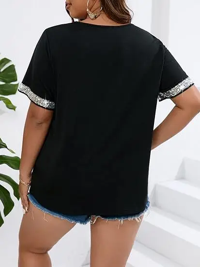 2024 Frühling neue einfarbige Perle Kurzarm Pailletten T-Shirt Top Damen bekleidung