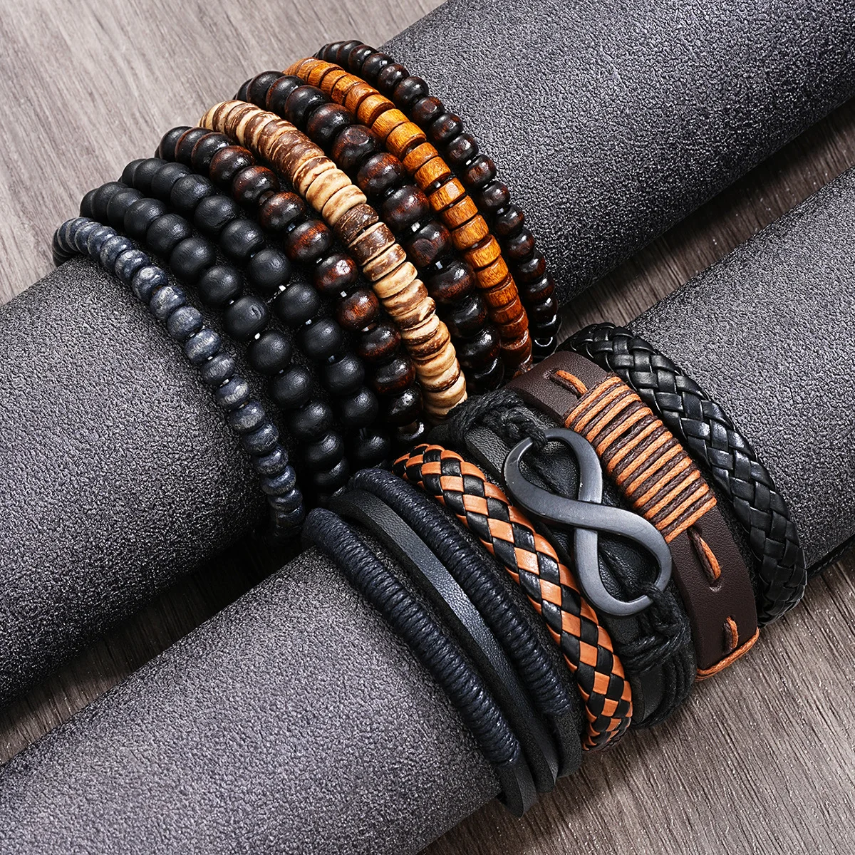 13 stks/set Trendy Lederen Armbanden Voor Mannen Vintage Charm Houten Kralen Armband Groothandel Punk Hip Hop Sieraden Geschenken Nieuw
