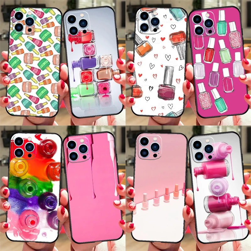 Beautiful Nail Polish Enamel Color Case For iPhone 16 15 13 11 12 14 Pro Max XS XR X Plus 13 mini Soft Cover Fundas Capa Shell