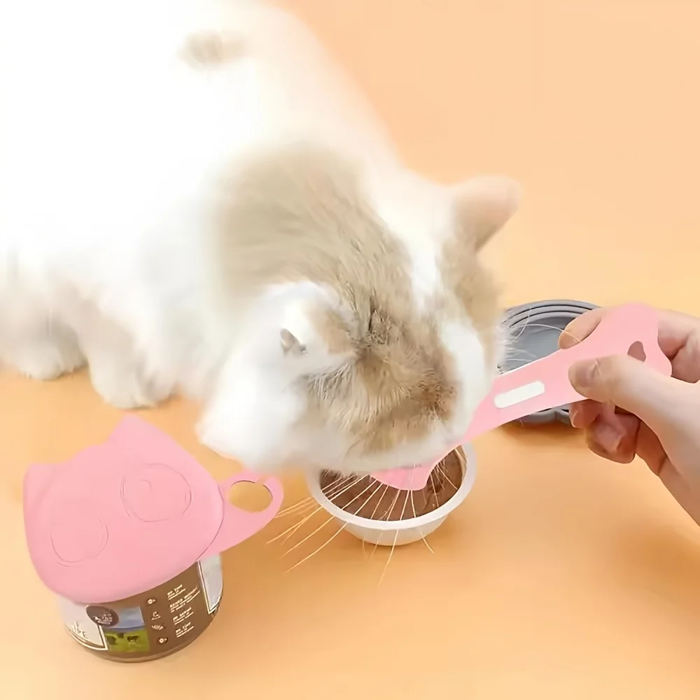 Reusable Dog Cat Food Can Lid & Spoon Set Multifunctional Pet Wet Food Scoop Leak-proof Storage Sealer Cover view 3