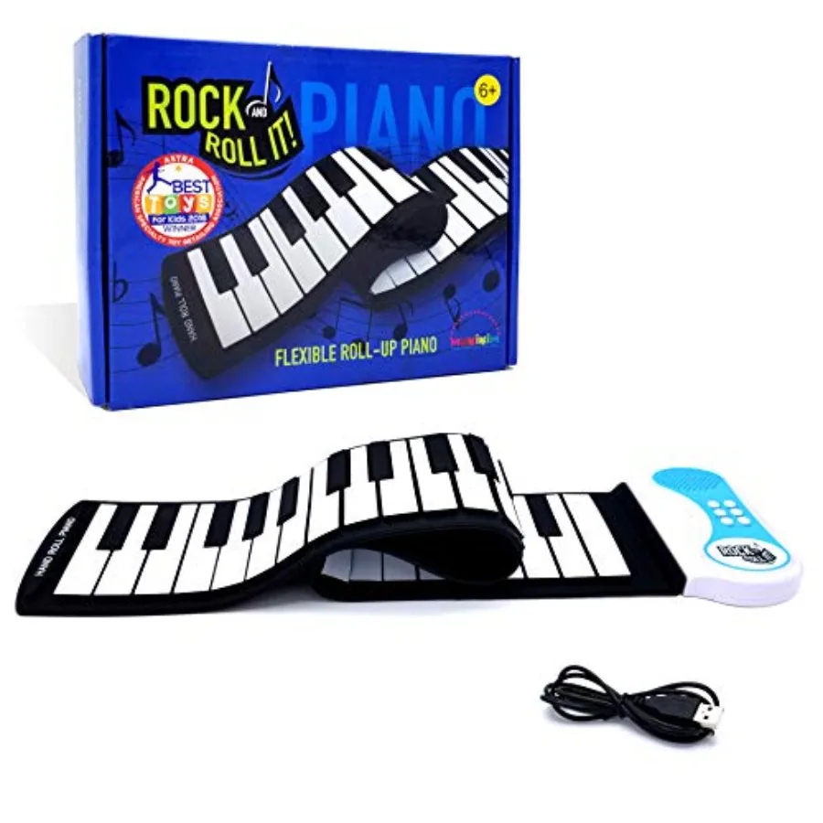 

Rock And Roll It - Flexible Classic Toy Piano Keyboard for with 49 Keys Hand Roll Silicone Portable Piano Pad Flexible Foldable