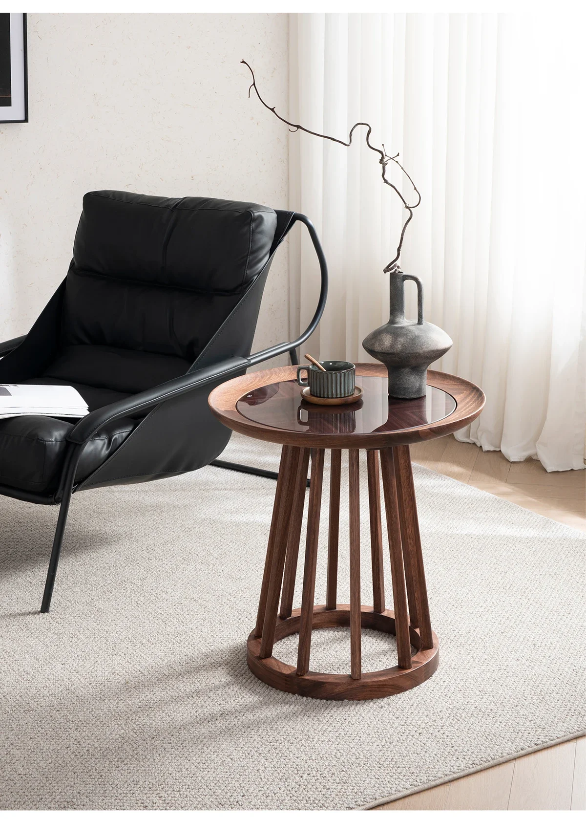طاولة جانبية للأريكة ذات حافة مستديرة بسيطة من الخشب الصلب وطاولة قهوة مستديرة صغيرة وطاولة شاي صغيرة