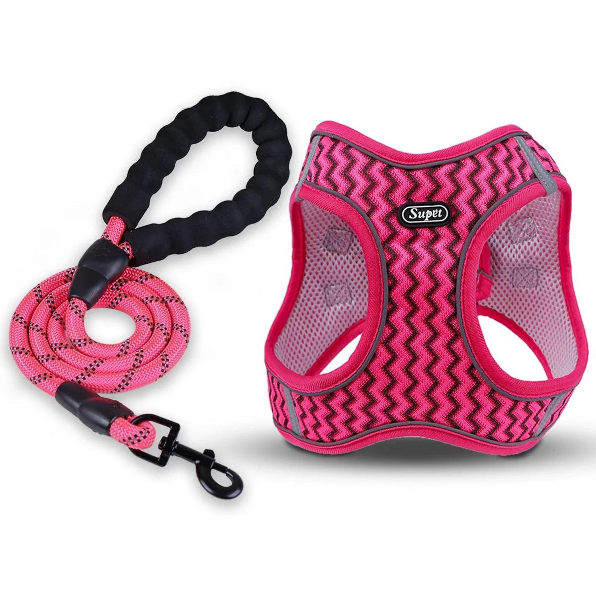 

Supet Pet Cat Dog Chest Strap With Wave Pattern Breathable And Comfortable Tank Top Traction Rope Puppy Collar And Leash Set