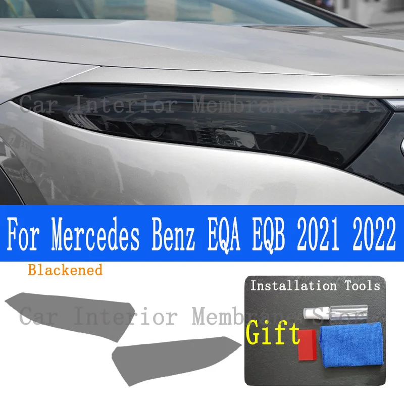 Para Mercedes Benz EQA EQB (2021 2022), 2 uds., tinte para faros de coche, película protectora negra ahumada, pegatina de TPU para luz delantera