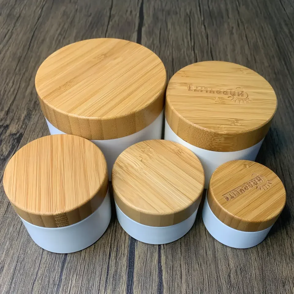 

3Pcs 30g 50g 100G 150g 200G 250g PP Cream Jar with Bamboo Cap for DIY Essence Cream Lip Balm 8OZ Empty Eco Sample Travel Contain