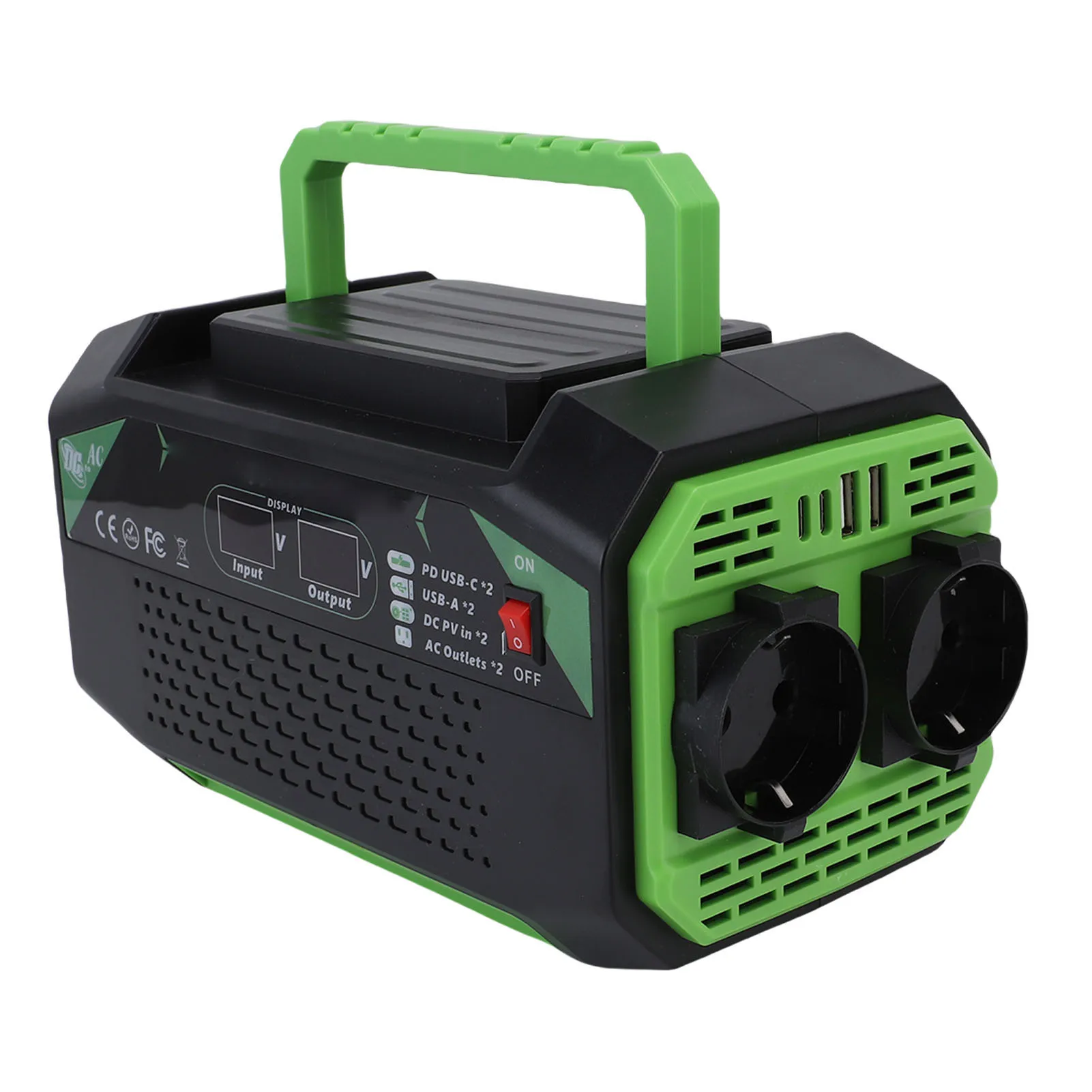 

Транспортный инверторный преобразователь Автомобильный инверторный экран 2 типа C Быстрый 500 Вт 2 розетки 2 USB в переменный ток для телефона