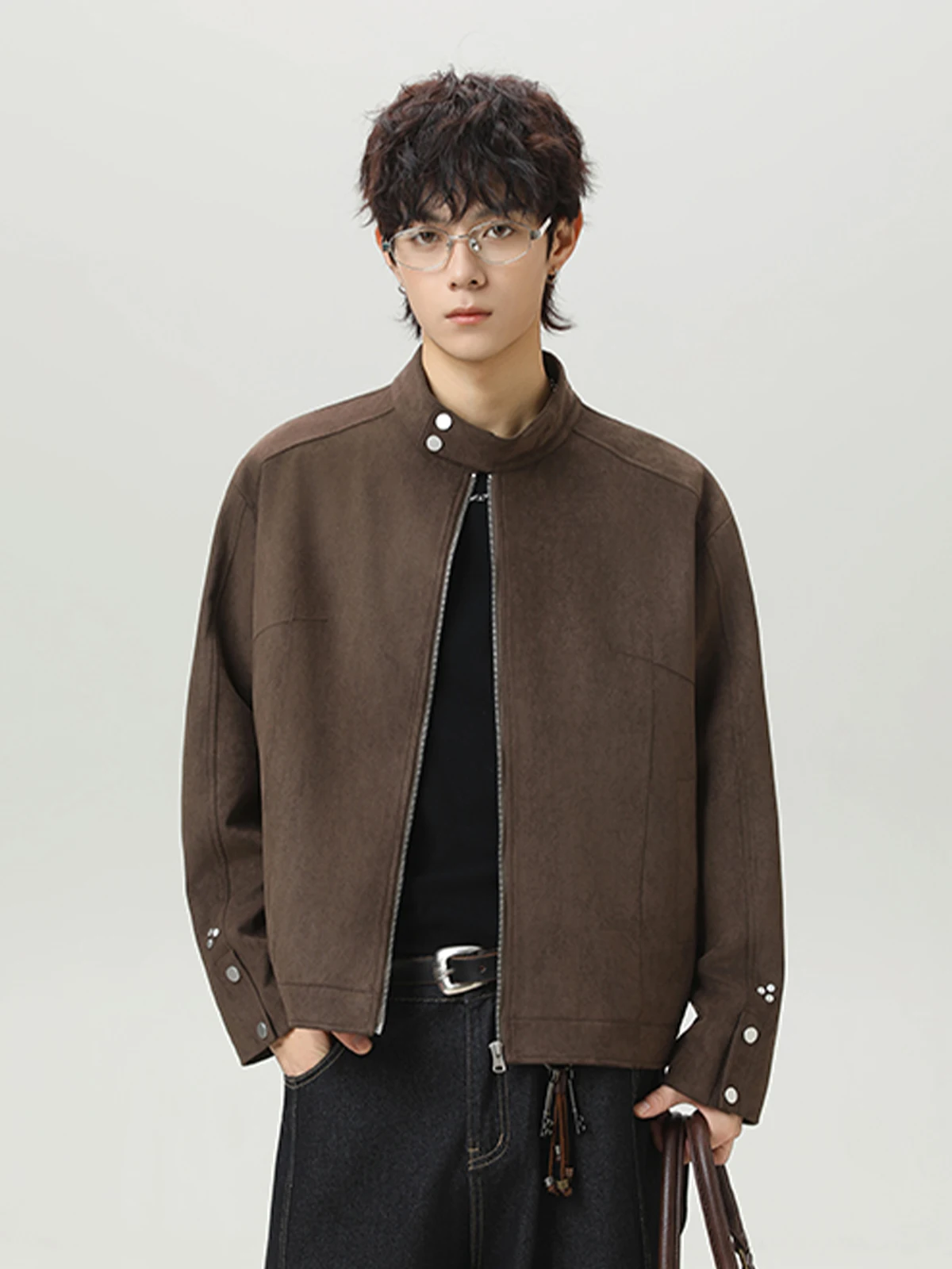 

Retro American Faux Suede Harrington Jaet Men's Trendy Brand Autumn High Street ort Collar Workwear Top Polyester Fiber