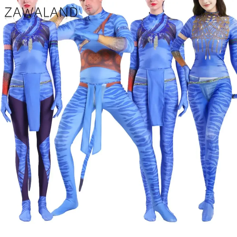 

Zawaland Avatar 3 Cosplay Costume Jack Netini Adult Children Jumpsuit Halloween Party Clothes Family Festival Zentai Bodysuit