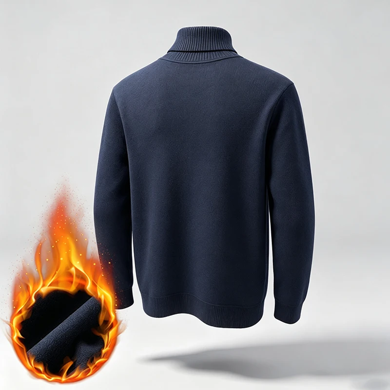 Herren-Rollkragenpullover aus Strick mit Fleece-Futter und geripptem Saum, ideal für Spaziergänge in der Stadt, gesellschaftliche Anlässe und verschiedene Winteraktivitäten. – Detail 18