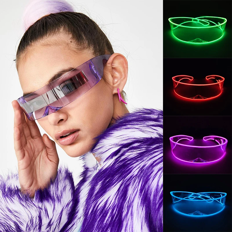 Robot Led Visor Glasses Fluorescent Light Bars Party Neon Music Festive Atmosphere Supplies Futuristic Soldier Glasses