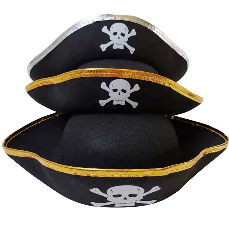 Pirate Hats Halloween Props Cosplay Dance Parties Children/adults Caribbean Pirate Clothing Hats with Gold and Silver Edges