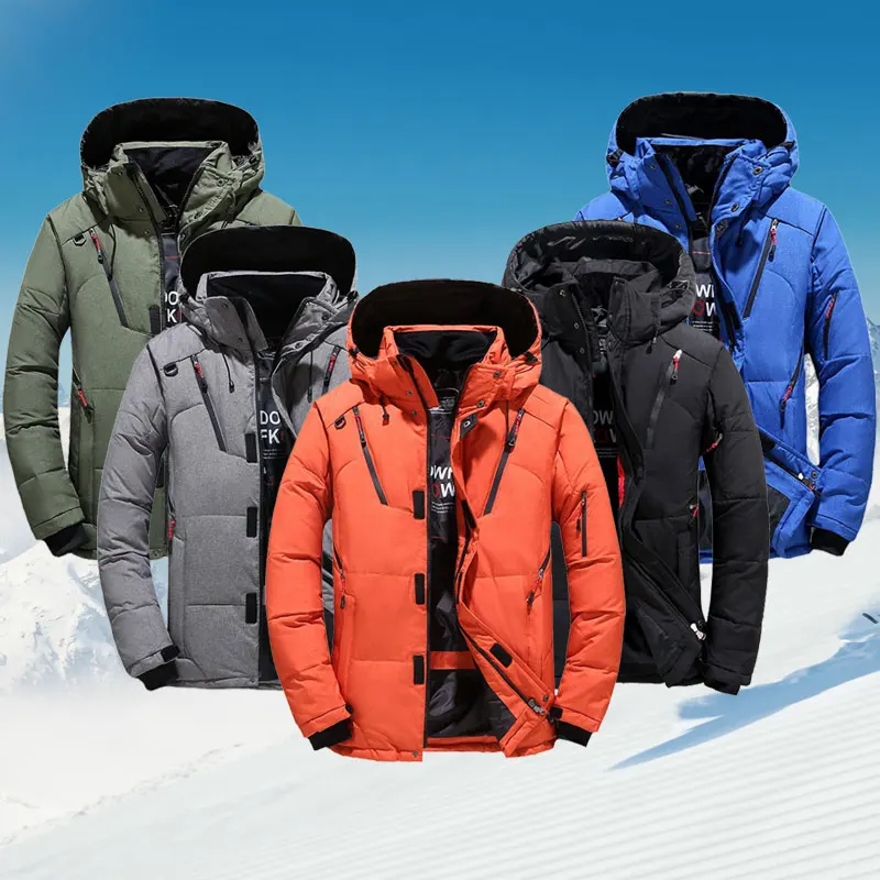 Men's Ski Down Jackets Windproof  Winter Warm Thermal With Hood Snow Coats Jacket Hiking Camping Fishing Windbreaker