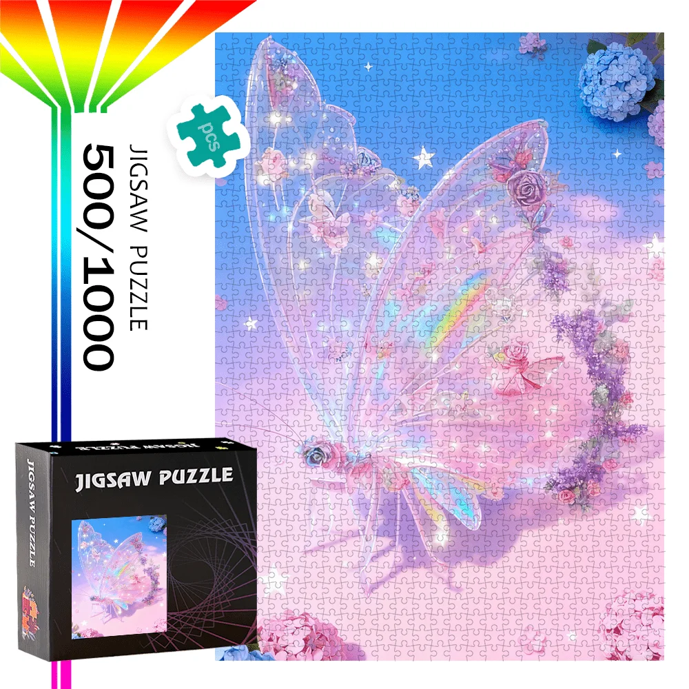 Puzzle con ali di farfalla e rose da 500 pezzi/1000 pezzi |   Puzzle portatile in cartone per compleanno, Halloween, Natale, grazie