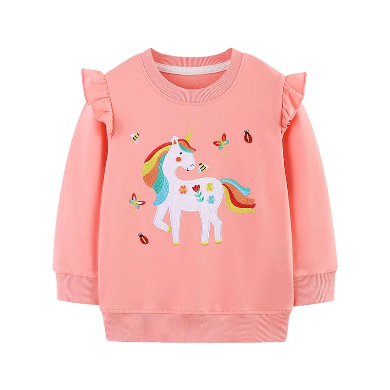 

2-7T Unicorn Embroidery Children's Girls Sweatshirts Long Sleeve Autumn Winter Clothes Animals Fashion Cute Baby Tops