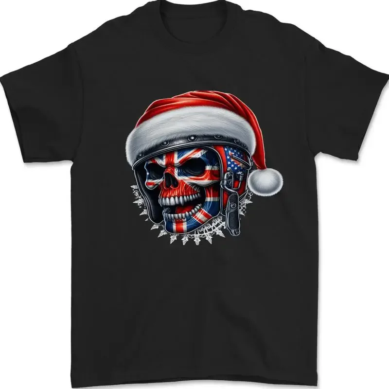Union Jack Weihnachten Biker Totenkopf Britische Flagge Herren T 100% Baumwolle T shirt