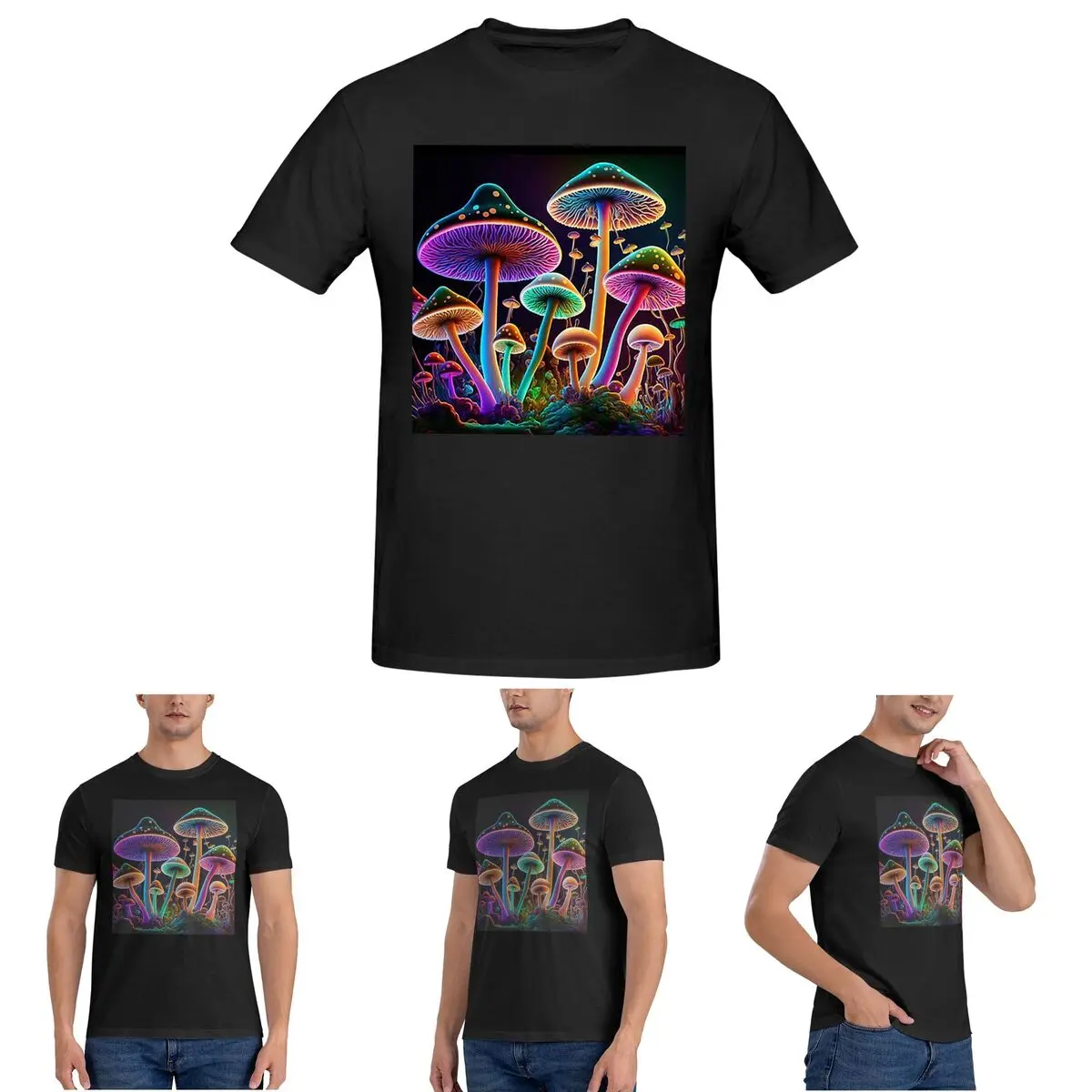 

Glowing Psychedelic Mushrooms T-Shirt for Men Cotton Oversized T Shirts Men's Tees Short O-Neck Summer Clothes Tops S-6XL