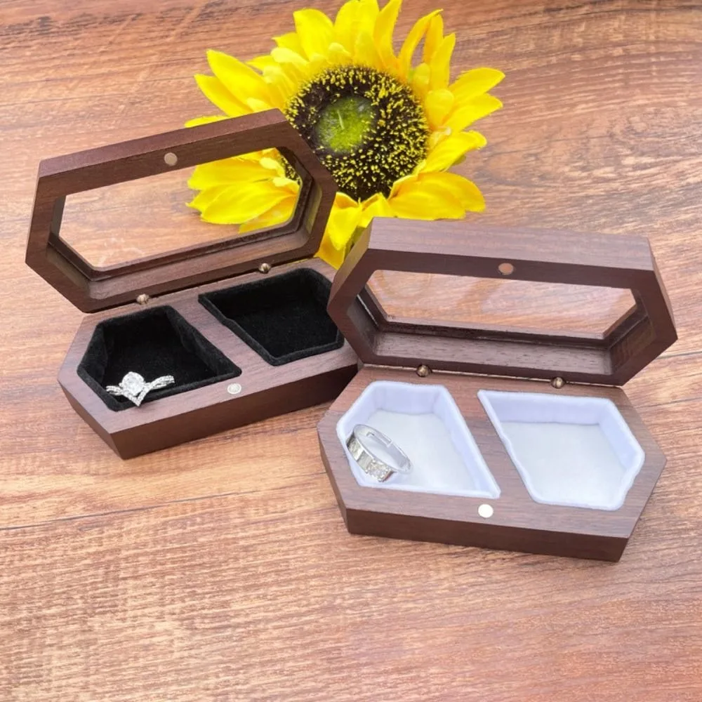 

Simple Velvet Mini Wood Rings Box Luxury Square Rings Bearer Box Necklace Earrings Wedding Rings Display Case Couple