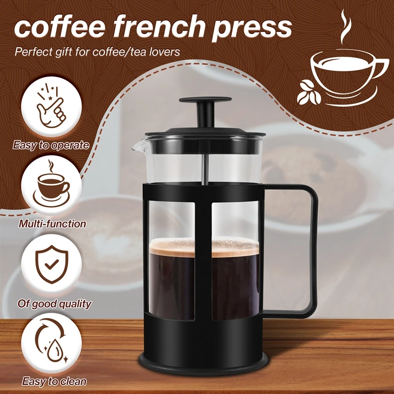 French Press Coffee & Tea Maker 12Oz, Thickened Borosilicate Glass Coffee Press Rust-Free And Dishwasher Safe