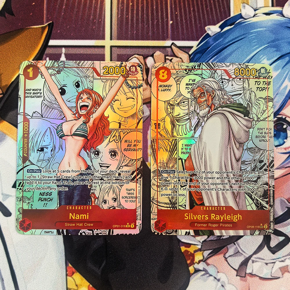 2Pcs/set Anime OPCG PRB01 Manga Collection Card OP08 Nami Rayleigh English Gold Folding Flash Card Embossed Child Gifts Toys