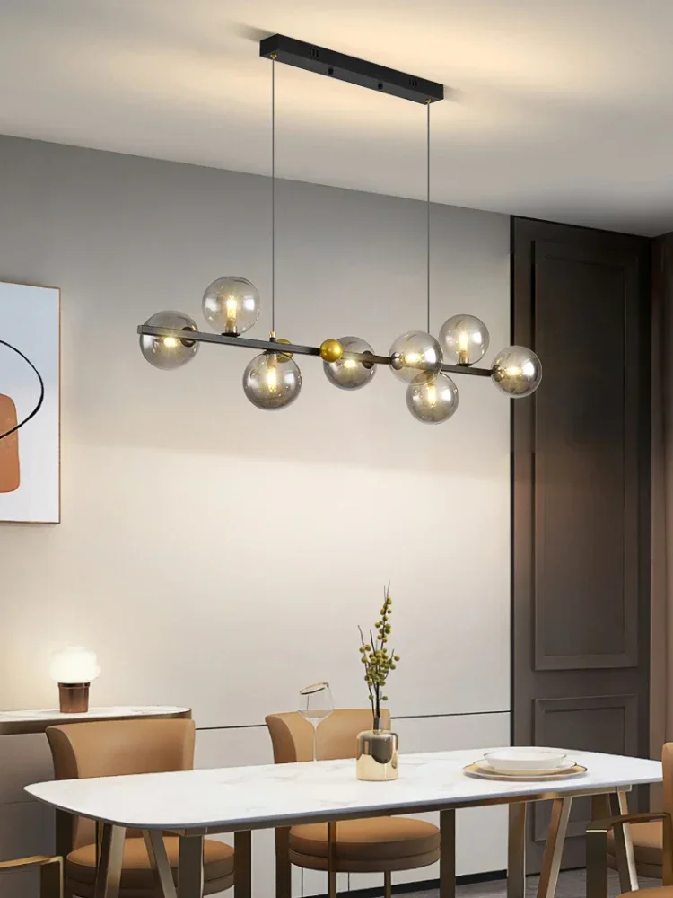 SANDYHA Nordic Glass Pendant Light LED Dining Table Chandelier Kitchen Lighting Living Room Bedroom Decoration Long Strip Modern