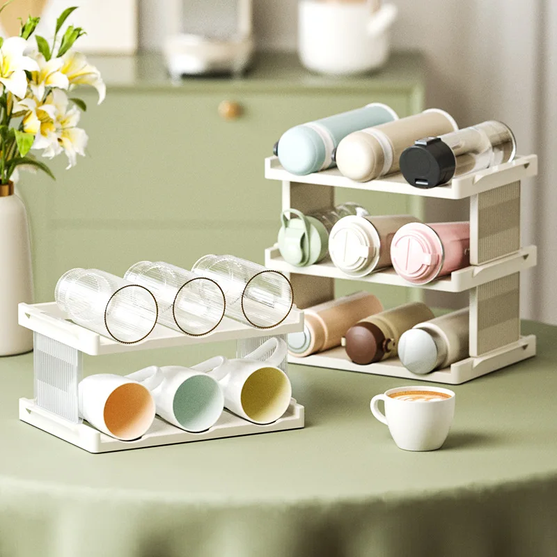 

Folding cup storage rack, household living room cabinet, insulated cup holder, dustproof large capacity multi-layer storage rack