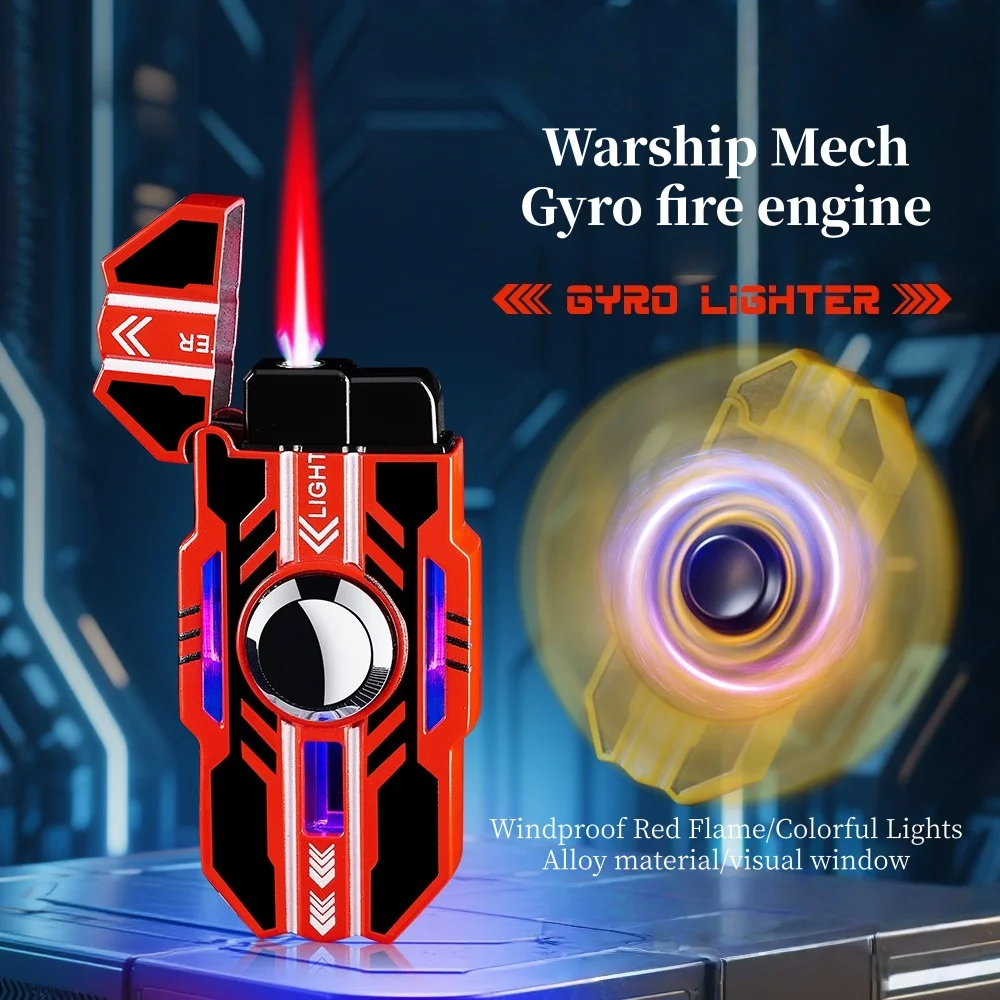 

Trendy Mecha Rotatable Glowing Windproof Red Flame Gas Lighter, Fingertip Decompression Gyro Lighter, Gift For Boyfriend