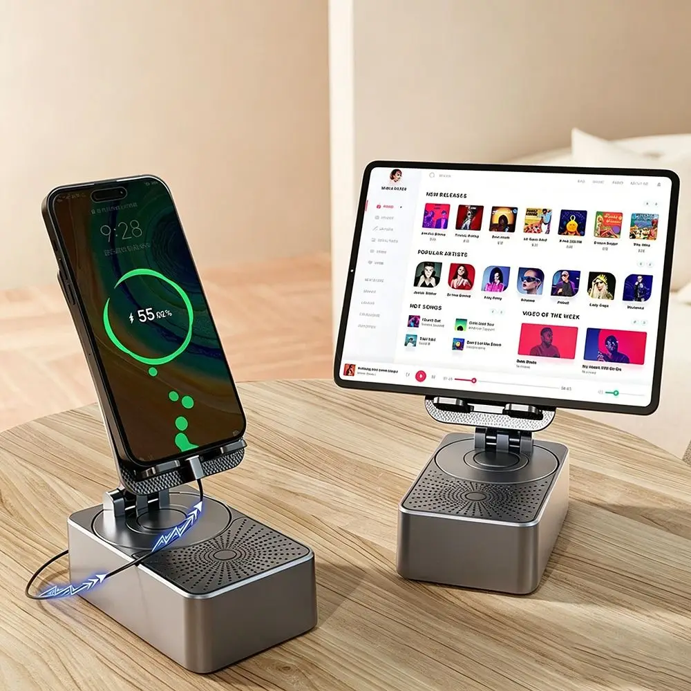 Foldable Smart Rotating Phone Stand Adjustable Portable Bluetooth Speaker Phone Holder Multifunctional