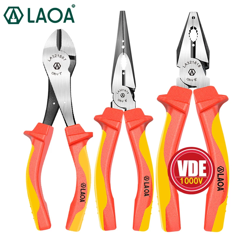 

LAOA VDE Insulated Wire Cutter 1000V Electrical Long Nose Pliers Diagonal Cutting Pliers with Insulated Handle