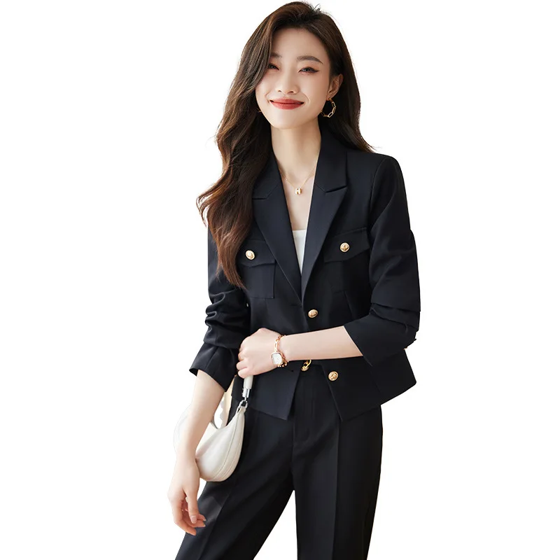 Blazer de manga longa feminino terno profissional primavera outono elegante fino ajuste moda conjunto feminino workwear negócios formal wear