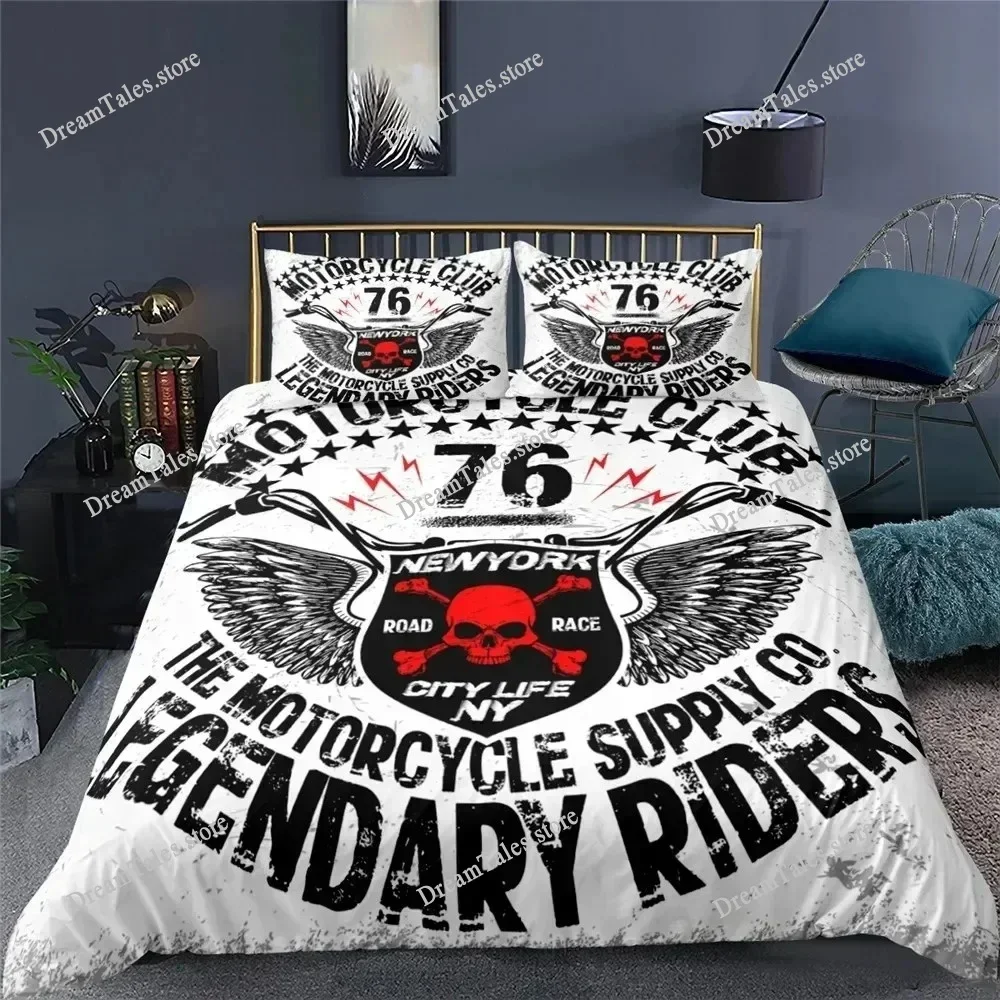 

3D Motorcycle Skull Duvet Cover Set Full Queen King Size Polyester Bedding Set Double Single Comforter Cover Set for Adult Teens