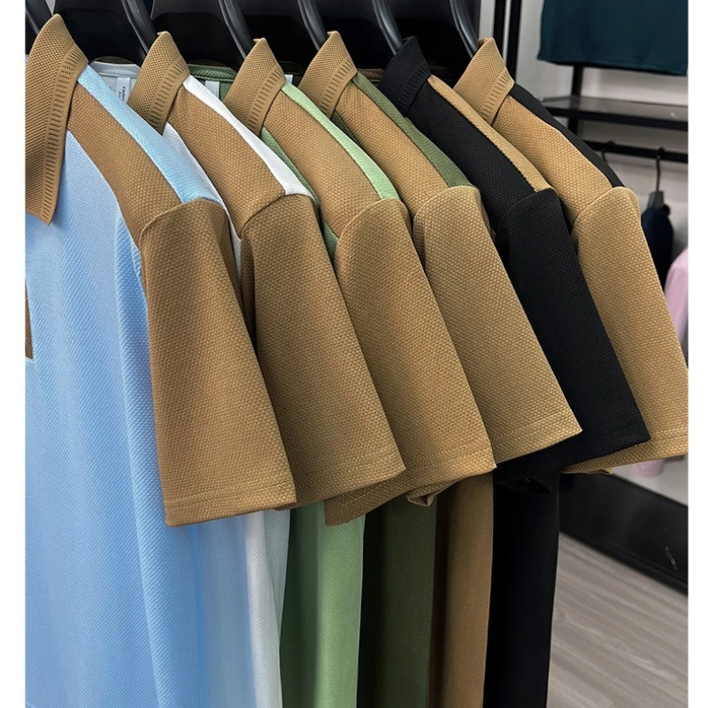 Man's Light Luxurious Polo Shirts Short Sleeve Dress Freely Blocking Color Tee Tops Quality Tennis Golf T Shirts Summer Clothing