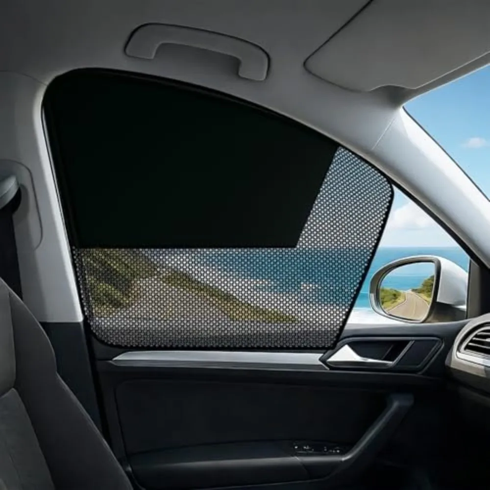Magnetic Car Window Sun Shade One Way See Through Breathable Mesh Car Window Curtain UV Protection Foldable Sunshade Curtain
