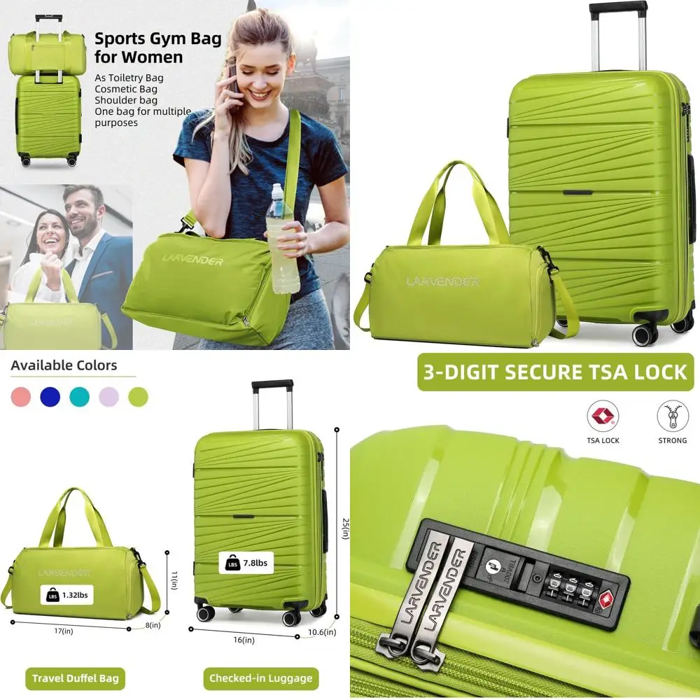 

2-Piece Expandable Luggage Set with 24 Spinner Suitcase and Duffle Bag, TSA Lock, Green